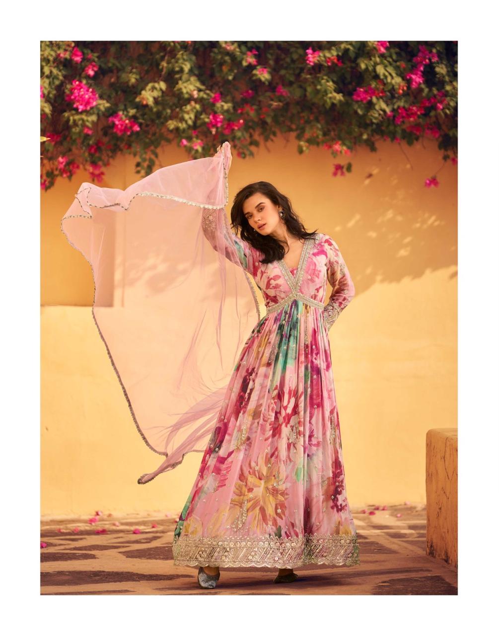 SAYURI DESIGNER RANI CHINON SILK FANCY SUITS