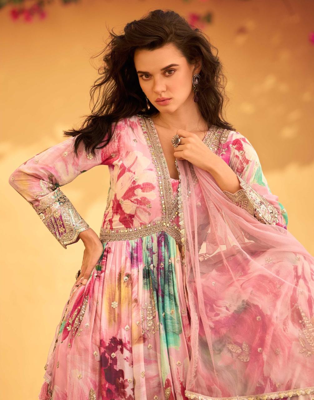 SAYURI DESIGNER RANI CHINON SILK FANCY SUITS