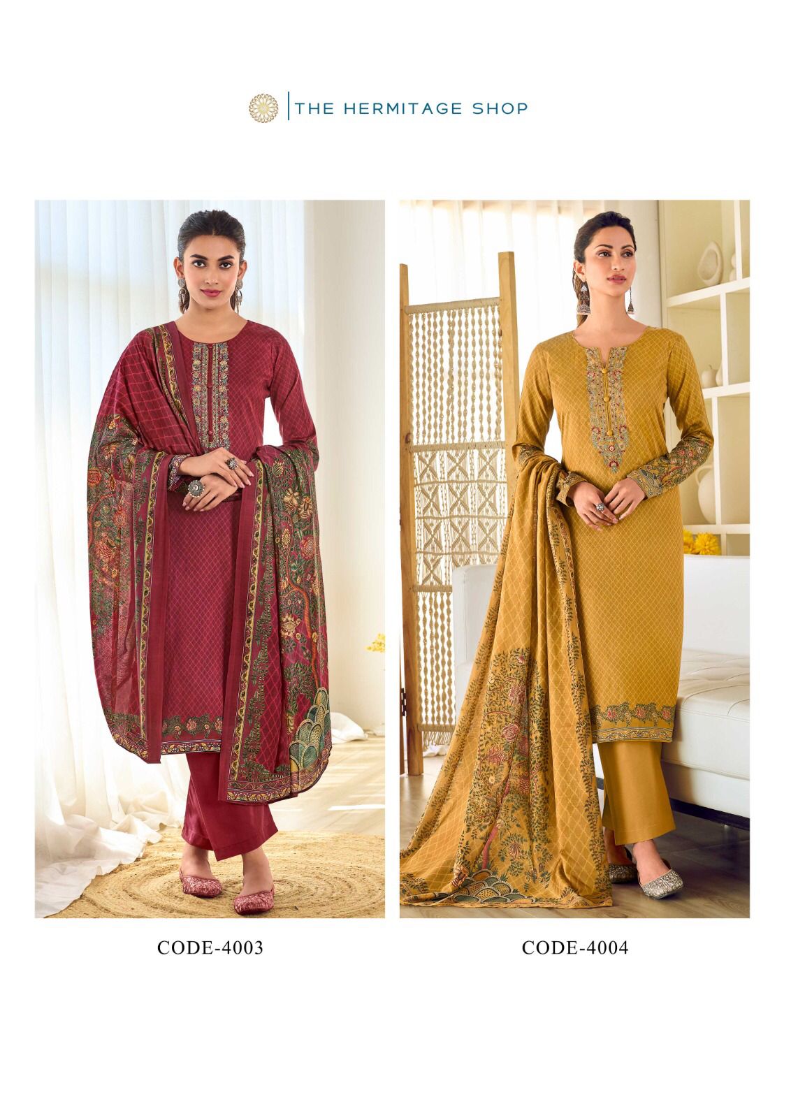 THE HERMITAGE SHOP MUGHAL PURE JAM SATIN SUITS