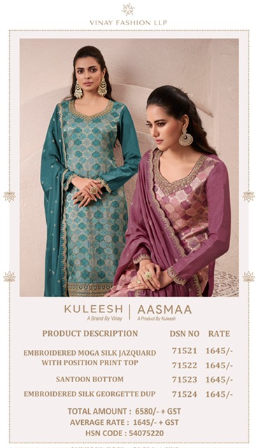 VINAY KULEESH AASMAA SILK EMBROIDERY SUITS SUPPLIER