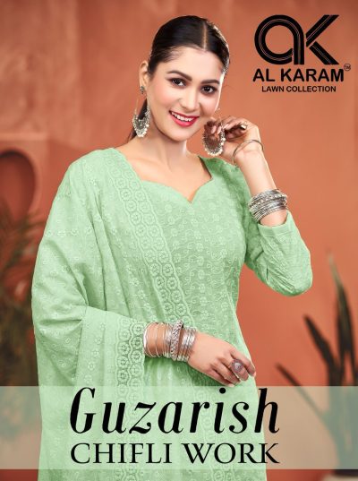 AL KARAM GUZARISH CHIFLI WORK PURE MAL COTTON SUIT