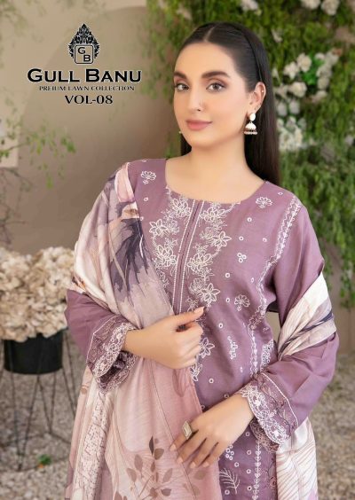 GULL BANU VOL 8 LAWN KARACHI SUITS CATALOG