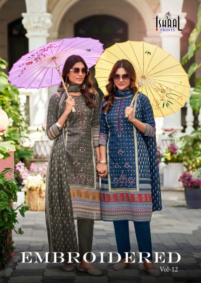 ISHAAL PRINTS EMBROIDERED VOL 12 COTTON SUITS