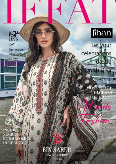 JIHAN BIN SAEED BLACK WHITE VOL 2 LAWN SUITS