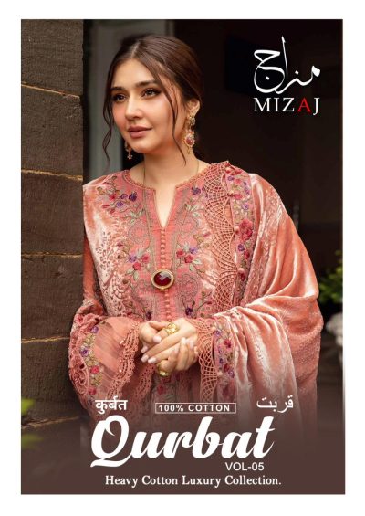 MIZAJ QURBAT VOL 5 PURE COTTON LAWN SUITS CATALOG