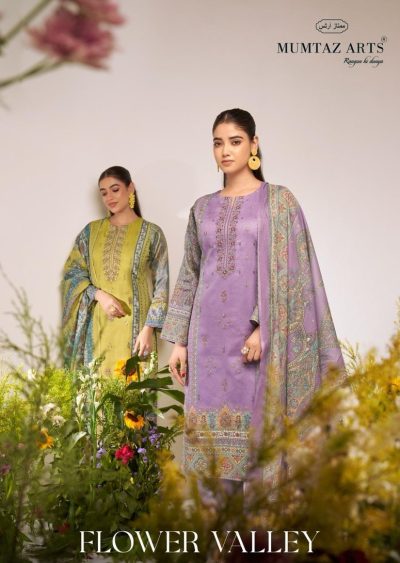 MUMTAZ ARTS FLOWER VALLEY JAM SATIN PRINTED SUITS