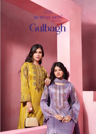 MUMTAZ ARTS GULBAGH PURE JAM SATIN PRINTED SUITS