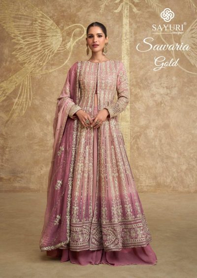 SAYURI DESIGNER SAWARIA GOLD REAL GEROGETTE SUITS