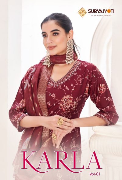 SURYAJYOTI KARLA VOL 1 MODAL PRINT READYMADE SUITS