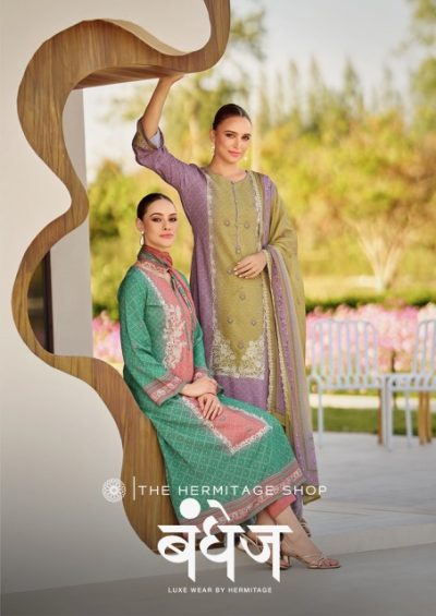 THE HERMITAGE BANDHEJ PURE JAM SATIN SUITS