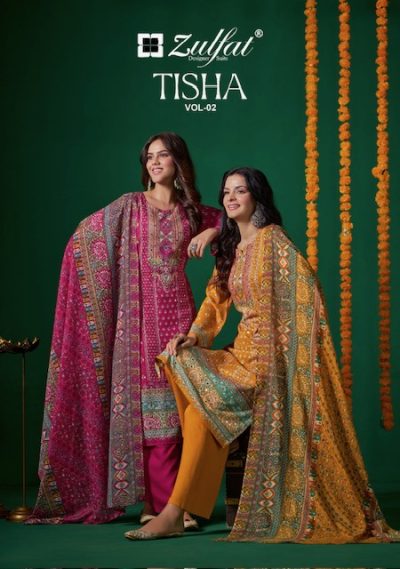 ZULFAT TISHA VOL 2 VISCOSE SHIMMER PRINTED SUITS