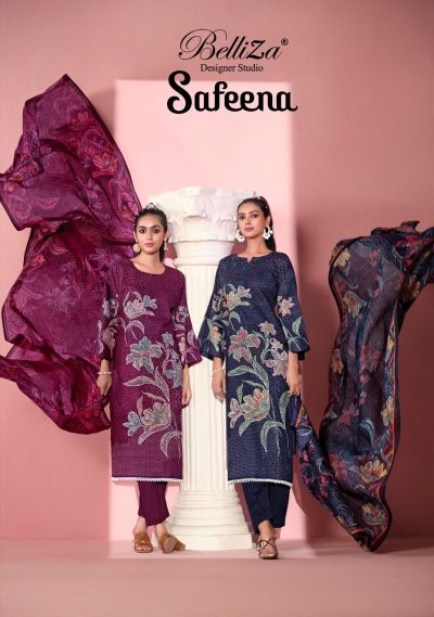 BELLIZA DESIGNER SAFEENA PURE COTTON HANDWORK SUITS