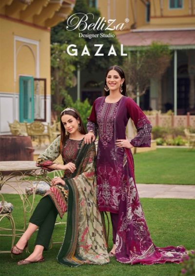 BELLIZA GAZAL PURE CREPE EMBROIDERY SUITS SUPPLIER