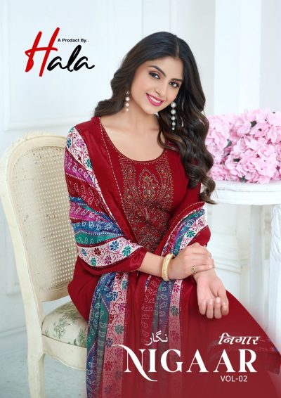 HALA NIGAAR VOL 2 RAYON EMBROIDERY SUITS SUPPLIER