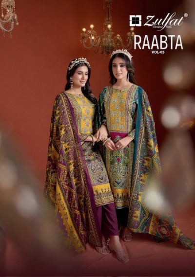 ZULFAT RAABTA VOL 5 PURE JAM COTTON PRINTED SUIT