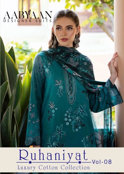 AABYAAN RUHANIYAT VOL 8 COTTON KARACHI SUITS CATALOG