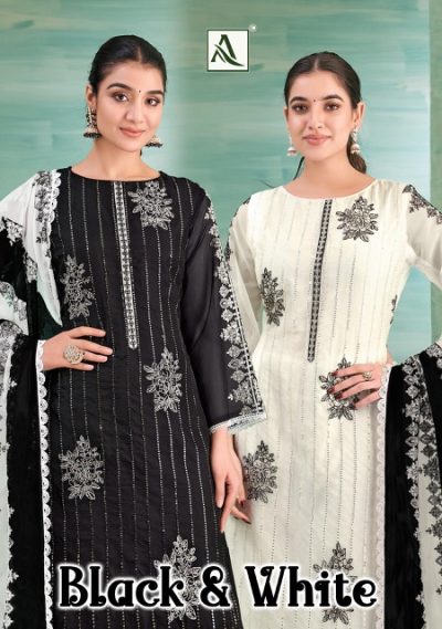 ALOK SUIT BLACK & WHITE PURE ORGANZA SUITS SUPPLIER