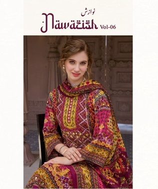 PAKIZA PRINTS NAWAZISH VOL 5 BRAND PAKIZA PRINTS  NO. OF PIECES 04 PCS AVERAGE PRICE 625 RS  CATLOG PRICE 2500 + 5 % GST = 2625 ( SHIIPING EXTRA ) FABRIC RAYON WORK PRINTED  DETAILS **FABRIC DETAILS:- TOP - REYON PRINT WITH ZARDOSI MIRROR WORK* *BOTTOM.- REYON DYED* *DUPATTA - REYON PRINTED* PAKIZA PRINTS NAWAZISH VOL 6 RAYON PRINTED SUITS