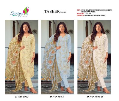 SANIYA TRENDZ TASEER VOL 1 CHIKANKARI SUITS CATALOG