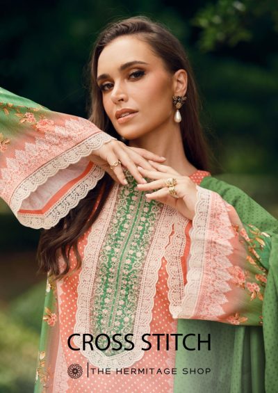 THE HERMITAGE SHOP CROSS STICH PURE LAWN SUITS