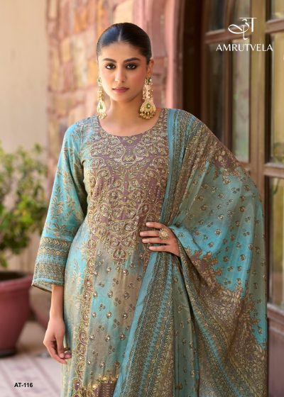 AMRUTVELA AT 116 MUSLIN PRINTED SUITS