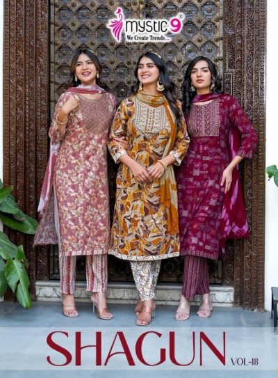 MYSTIC 9 SHAGUN VOL 18 RAYON PRINTED KURTI SUPPLIER