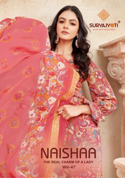 SURYAJYOTI NAISHAA VOL 47 JAAM SATIN PRINTED SUITS