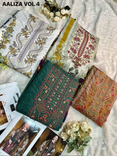 AALIZ PRINTS AALIZA VOL 4 COTTON HANDWORK SUITS