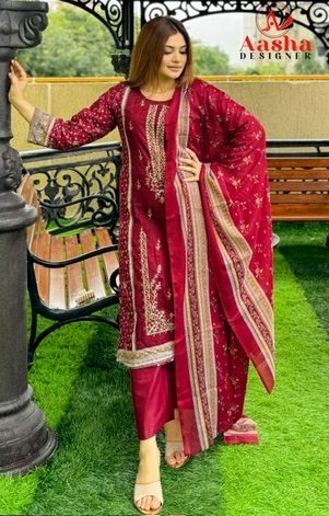 AASHA DESIGNER D.NO 1102 COTTON EMBROIDERY SUITS