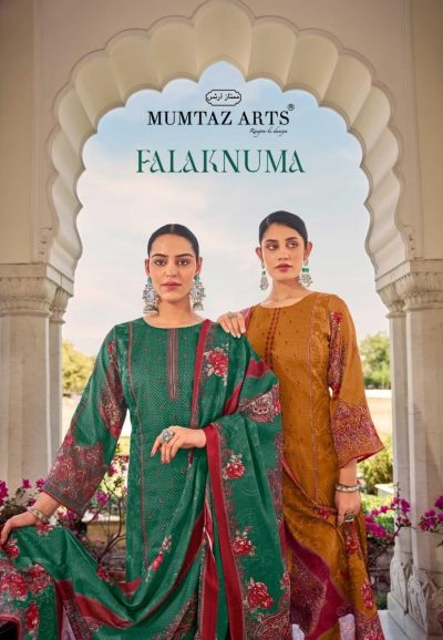 MUMTAZ ARTS FALAKNUMA PURE JAM SATIN SUITS