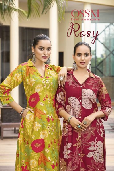 OSSM ROSY PRINTED A LINE KURTI PANT CATALOGUE