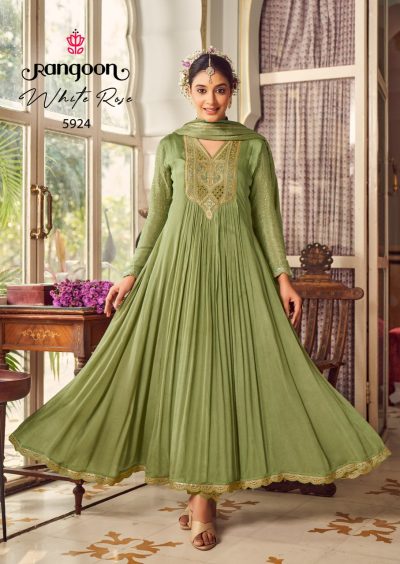 RANGOON WHITE ROSE CHINON EMBROIDERY KURTIS