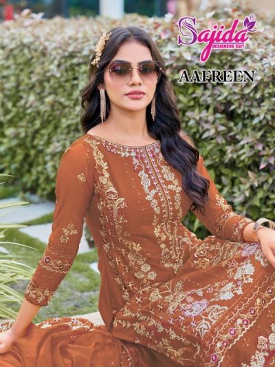 SAJIDA AAFREEN D.NO 1073 ORGANZA EMBROIDERY SUITS