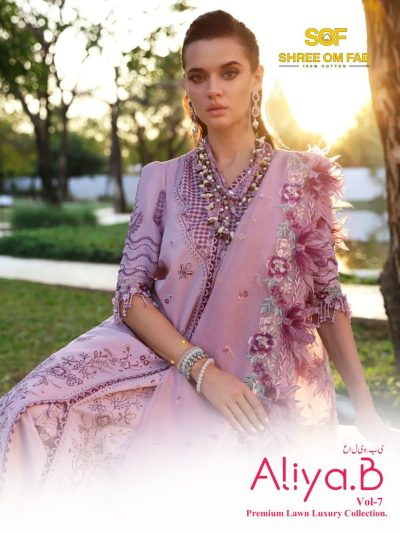 SHREE OM FAB ALIYA B VOL 7 PURE LAWN KARACHI SUITS