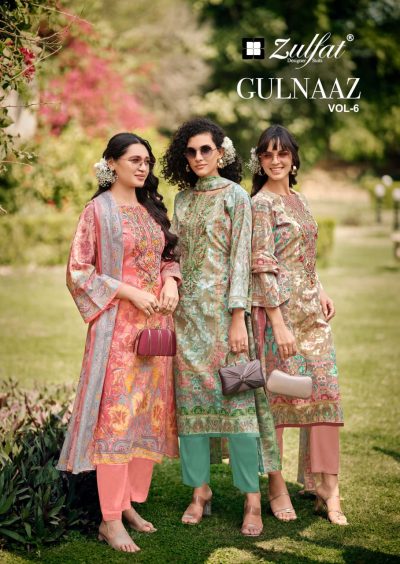 ZULFAT GULNAAZ VOL 6 PURE COTTON EMBROIDERY SUITS
