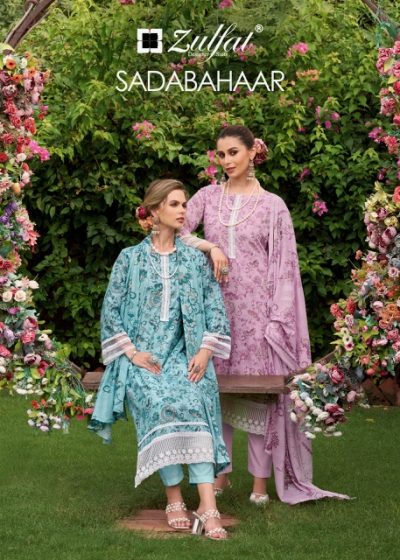 ZULFAT SADABAHAAR PURE COTTON PRINTED SUITS
