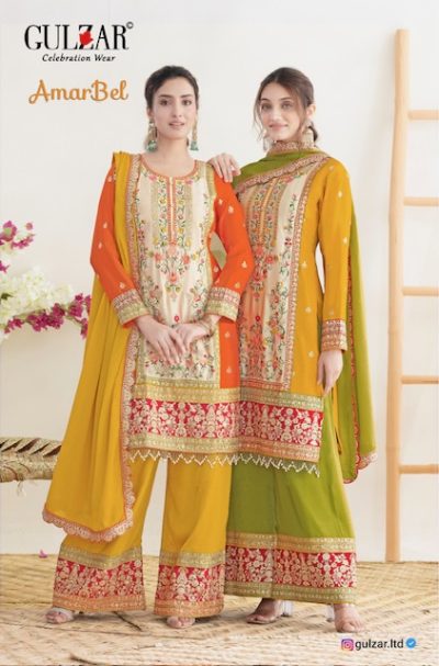 GULZAR AMARBEL HEAVY CHINNON TOP WITH PLAZZO