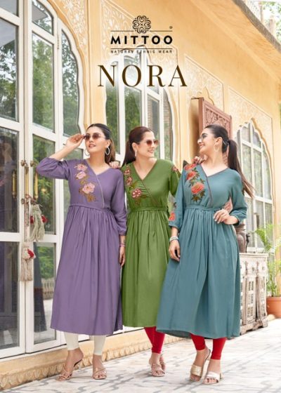 MITTOO NORA RAYON HAND WORK KURTIS CATALOGUE