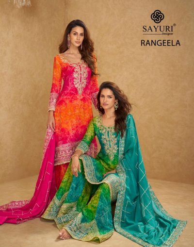 SAYURI DESIGNER RANGEELA PREMIUM CHINNON SILK SUIT