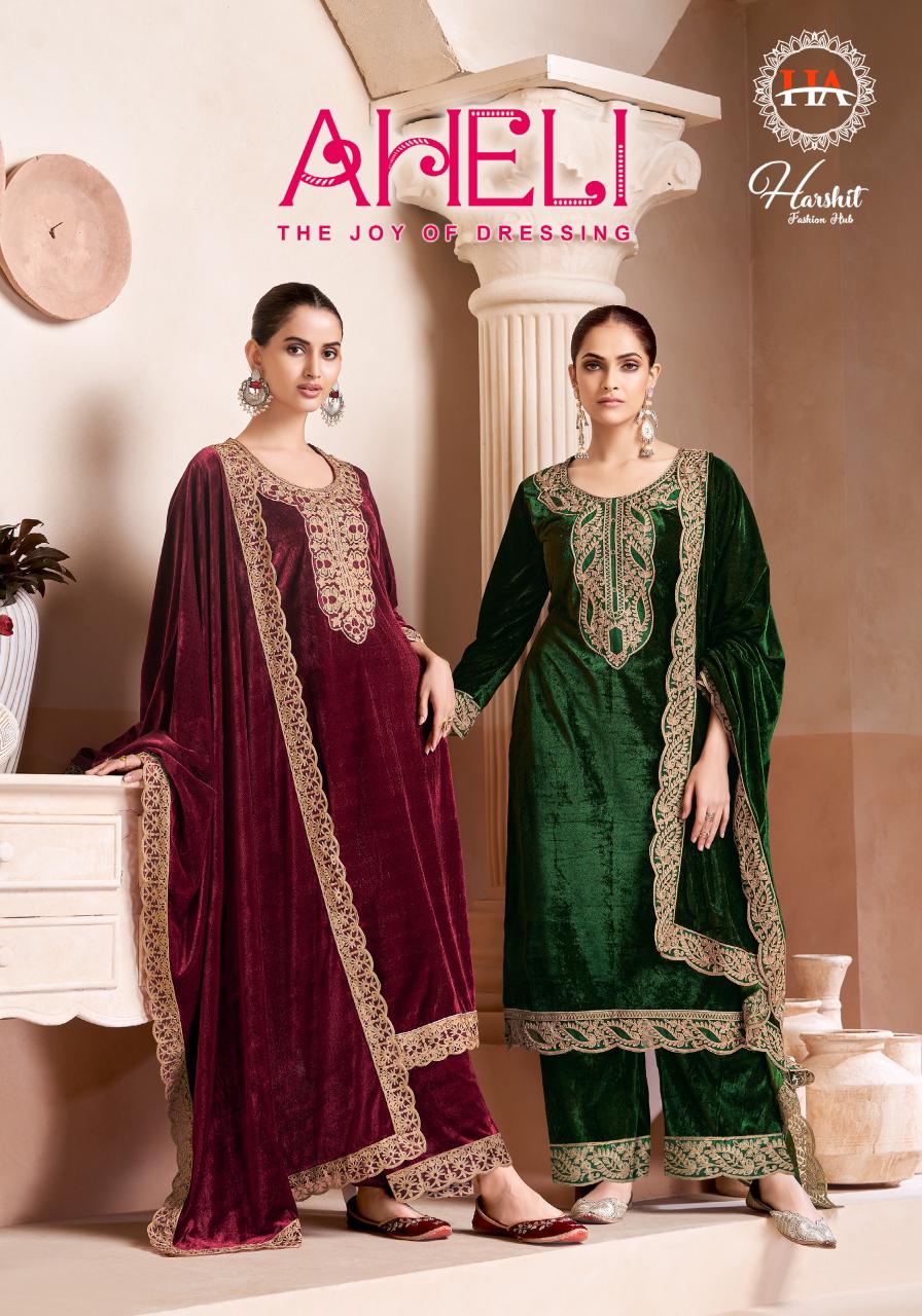 HARSHIT FASHION AHELI PURE VELVET WINTER SUITS