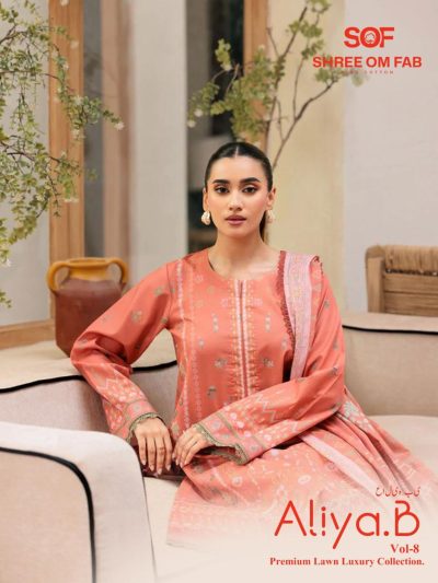 SHREE OM FAB ALIYA B VOL 8 PURE LAWN KARACHI SUITS