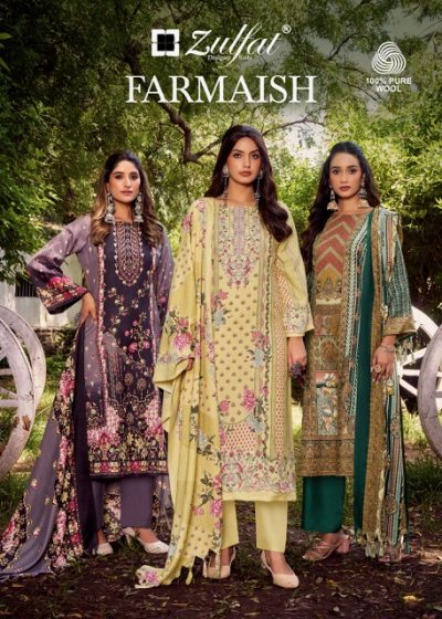 ZULFAT DESIGNER FARMAISH PURE PASHMINA WOOLLEN SUITS