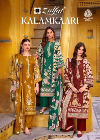 ZULFAT DESIGNER KALAMKAARI PASHMINA WOOLEN SUITS