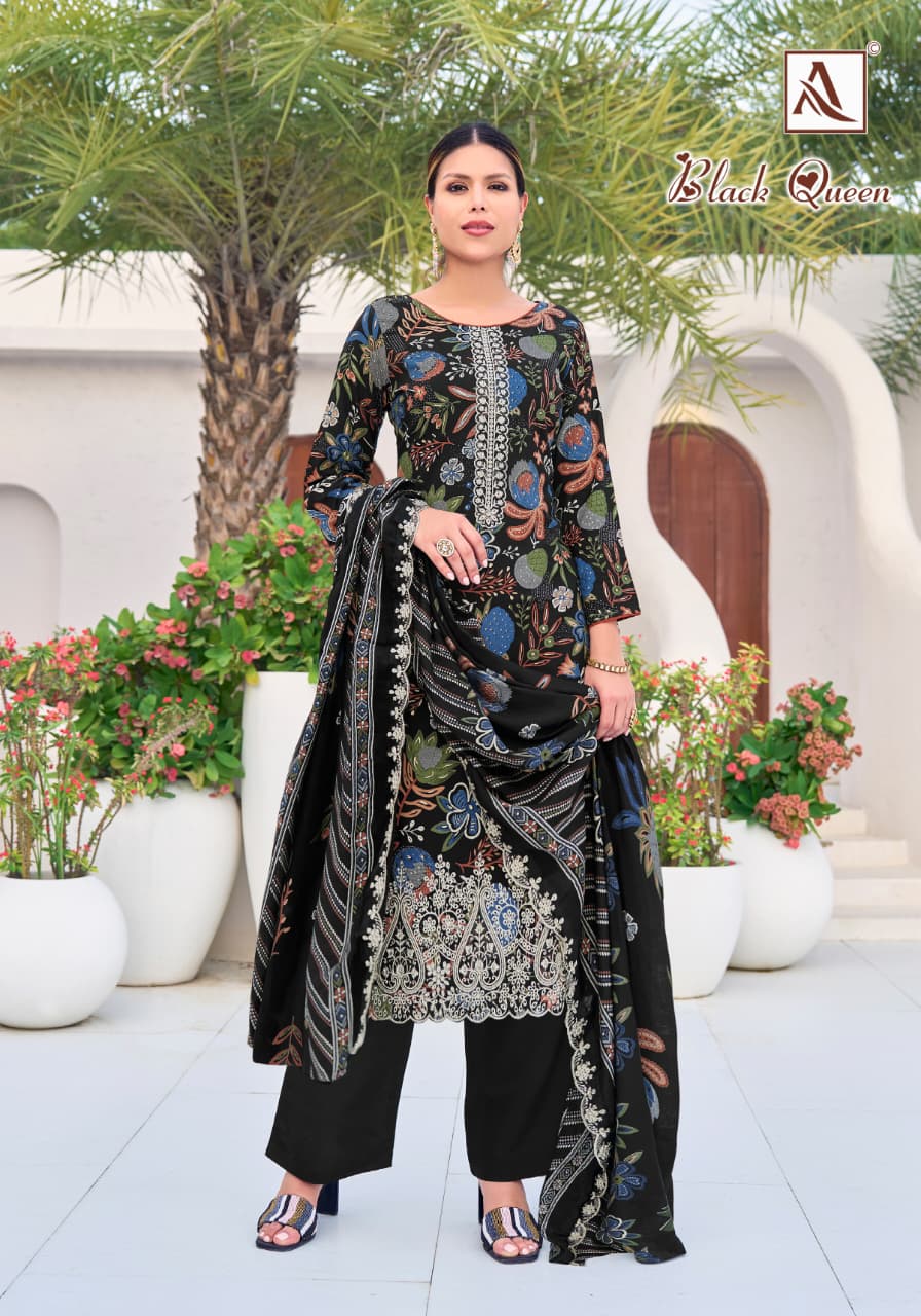 ALOK SUITS BLACK QUEEN REYON EMBROIDERY SUITS
