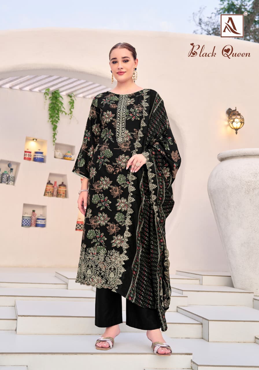 ALOK SUITS BLACK QUEEN REYON EMBROIDERY SUITS
