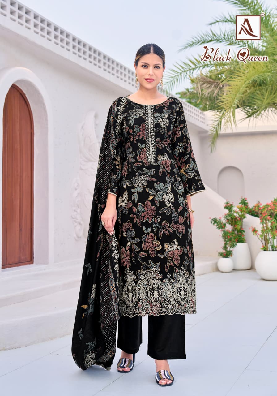 ALOK SUITS BLACK QUEEN REYON EMBROIDERY SUITS