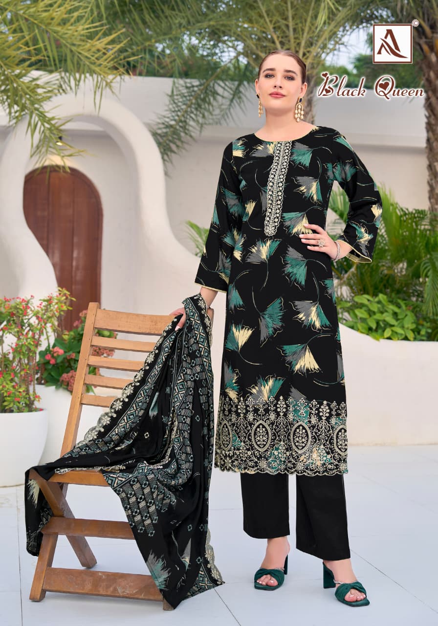 ALOK SUITS BLACK QUEEN REYON EMBROIDERY SUITS