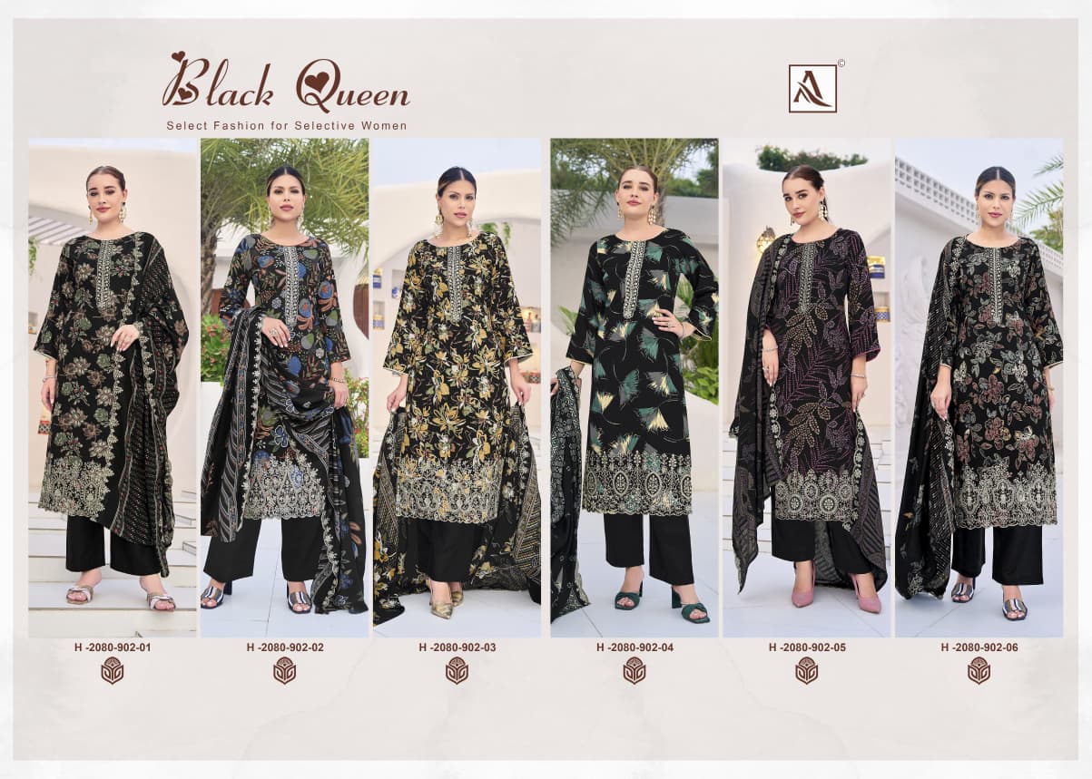 ALOK SUITS BLACK QUEEN REYON EMBROIDERY SUITS