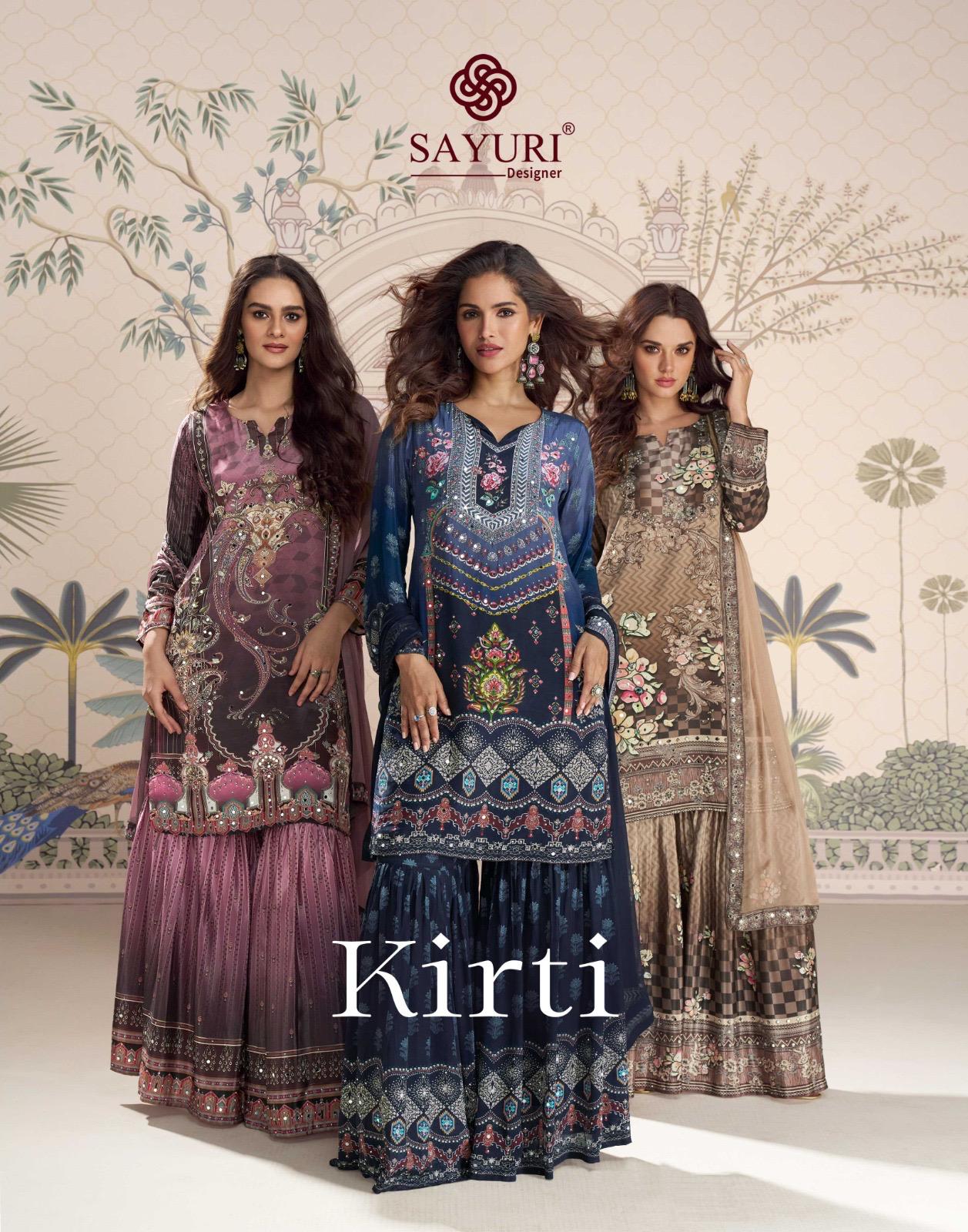 SAYURI DESIGNER KIRTI READYMADE CREPE SILK SUITS