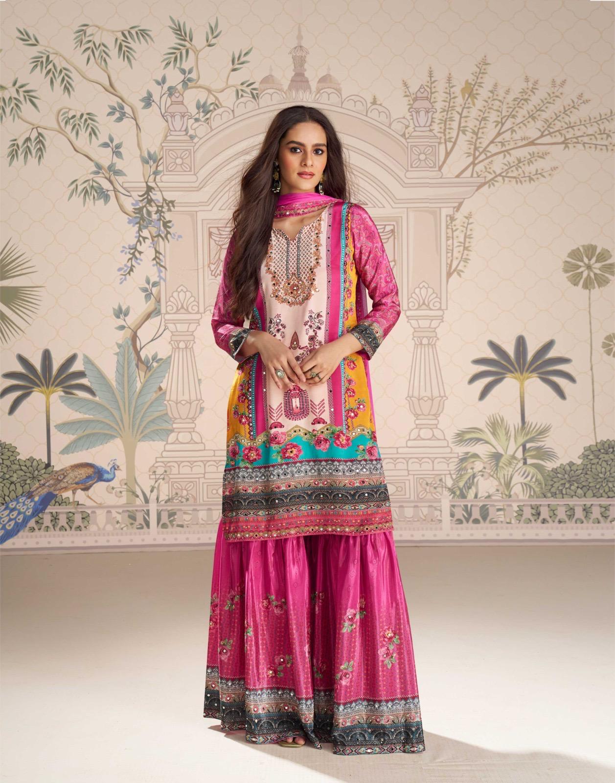 SAYURI DESIGNER KIRTI READYMADE CREPE SILK SUITS